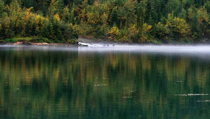 Foggy day at alpine lake. Austria
