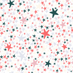 Shining stars seamless repeat pattern design. Big and small cute stars. Baby boy or girl background.