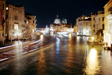 Night view of the Grand Canal in Venice, Italy. 