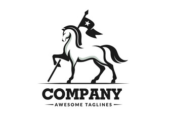 horse with flag creative logo design template illustration