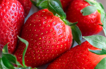 Fresh red strawberry stack close-up