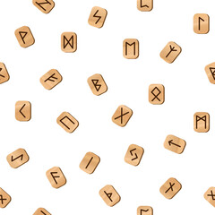 Seamless wooden runic pattern. Endless background with Odin's letters. Ancient mystic symbols. Esoteric, occult, mystical, magic background.