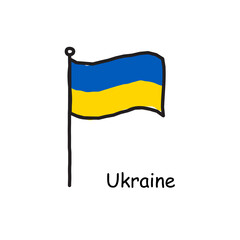 hand drawn sketchy Ukraine flag on the flag pole. two color flag . Stock Vector illustration isolated on white background.