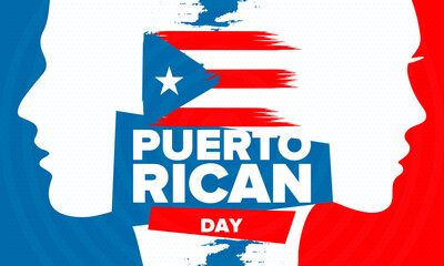 Puerto Rican Day. National happy holiday. Festival and parade in honor of independence and freedom. Puerto Rico flag. Latin american country. Patriotic elements. Vector poster illustration
