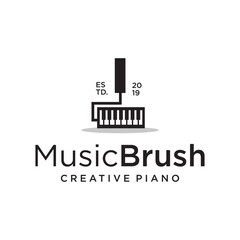 Hand Roll Paint Brush Piano Logo Design Stock Vector . Artistic Hand Roll Paint Brush Music Logo Design Template