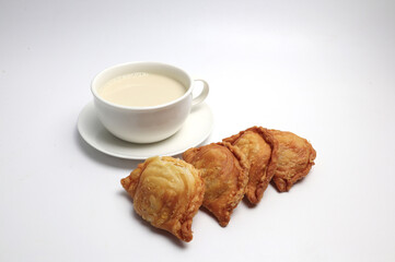 soybean milk with puff pastry on a white background
