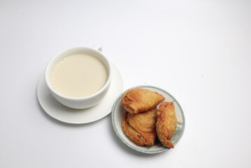 soybean milk with puff pastry on a white background