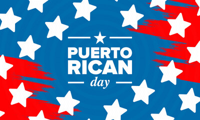 Puerto Rican Day. National happy holiday. Festival and parade in honor of independence and freedom. Puerto Rico flag. Latin american country. Patriotic elements. Vector poster illustration