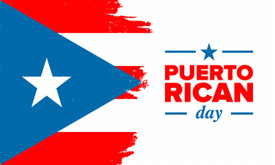 Puerto Rican Day. National happy holiday. Festival and parade in honor of independence and freedom. Puerto Rico flag. Latin american country. Patriotic elements. Vector poster illustration