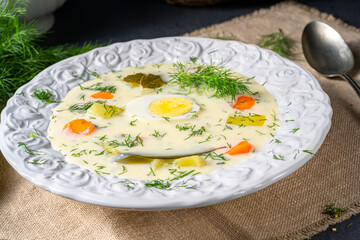 Dill soup with egg and fresh dill