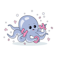 404 error web page design template with cute flat octopus on white background