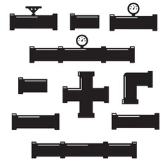 Pipe fittings vector icons set. Tube industry, construction pipeline