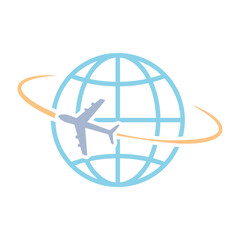 Airplane flying around world vector illustration isolated on white