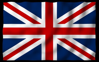 Waving flag of the Great Britain on dark background. British flag. United Kingdom of Great Britain and Northern Ireland. State symbol of the UK. 3D illustration