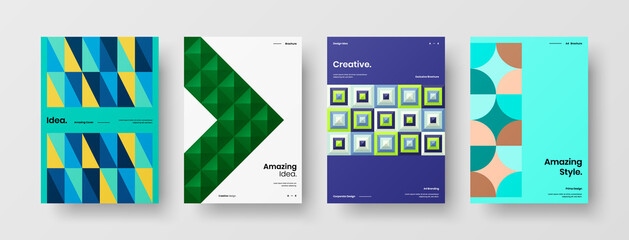 Naklejka premium Company identity brochure template collection. Business presentation vector A4 vertical orientation front page mock up set. Corporate report cover abstract geometric illustration design layout bundle.