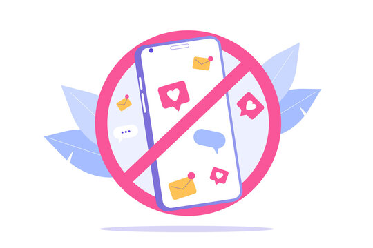 Digital Detox Concept. Unplugging the phone and being offline. Staying away from stress and anxiety. Abandoning gadgets, devices, internet. Isolated modern vector illustration for web, banner, poster