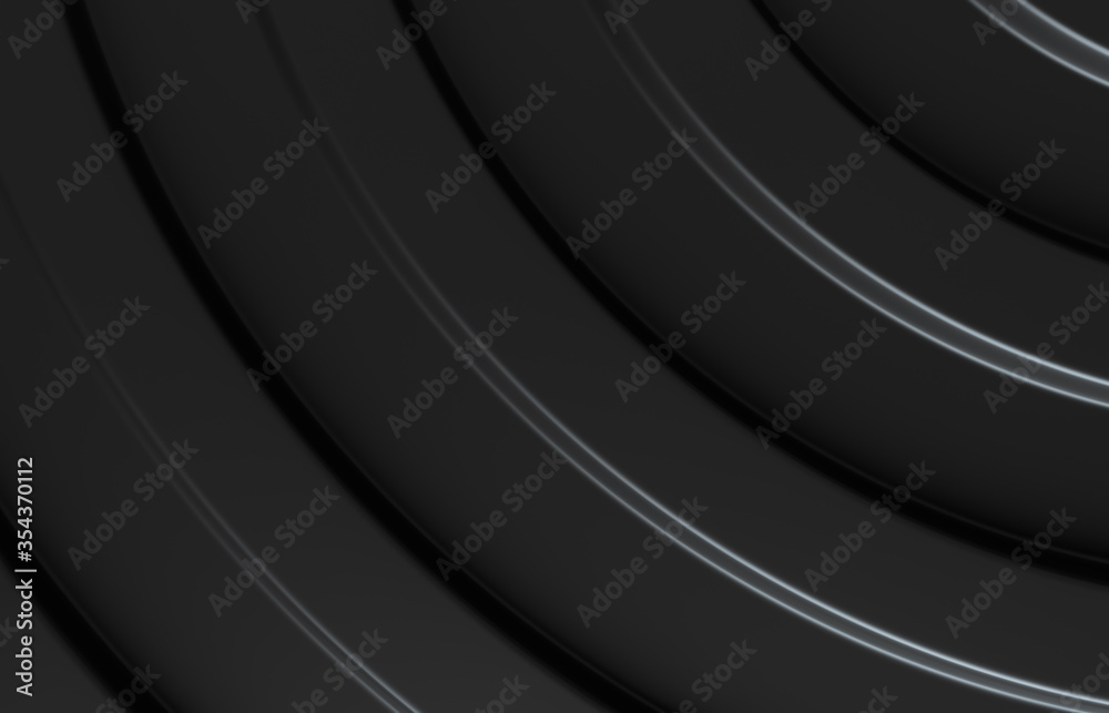 Poster Abstract black background with geometric curve pattern. minimalist black. 3d render.