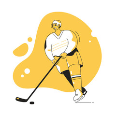 Hockey player with a stick Vector. Cartoon. Isolated art on white background. Flat