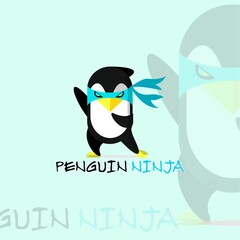 Illustration of penguin on ninja style. modern penguin illustration fit for logo, mascot character, and etc