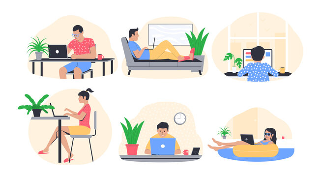 Freelance work concept. People working from home. Freelancer in comfortable conditions.