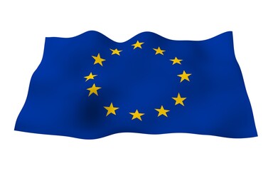 Slightly waving flag of the European Union isolated on white background, 3D rendering. Symbol of Europe. 3D illustration