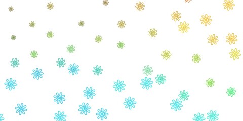 Light Blue, Yellow vector doodle template with flowers.