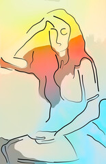 .Girl portrait of a brunette, sitting on the floor against the wall.