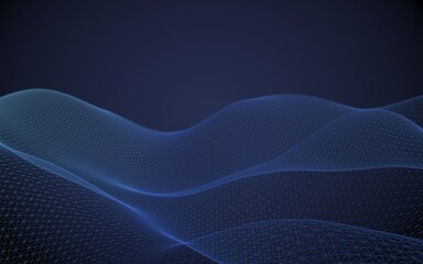 Abstract landscape on a blue background. Cyberspace grid. hi tech network. 3d technology illustration. Depth of field. 3D illustration