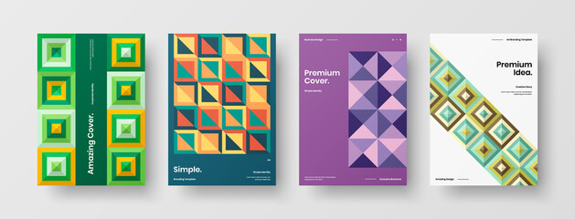 Obraz premium Company identity brochure template collection. Business presentation vector A4 vertical orientation front page mock up set. Corporate report cover abstract geometric illustration design layout bundle.