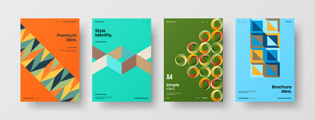 Obraz premium Company identity brochure template collection. Business presentation vector A4 vertical orientation front page mock up set. Corporate report cover abstract geometric illustration design layout bundle.