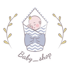 Logo for baby clothing store with sleeping baby suitable for social networks, logo baby shop