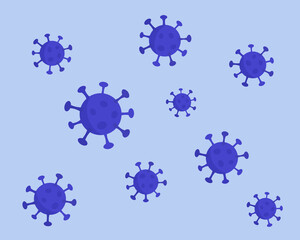 Coronavirus covid-19 virus blue background with flying germs. Quarantine vector illustration.