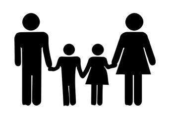 Silueta negra de una familia cogidos de la mano.