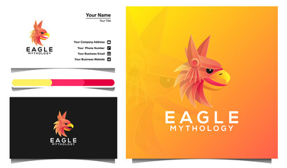 Obraz premium Vector illustration of colorful eagle logo template and business card design template. Suitable for Creative Industries, Company, Multimedia, Entertainment, Education, Shop and other related business