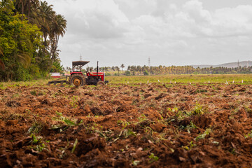 Tractor and tiller, plower used in agriculture Machinery used in the field for paddy cultivation