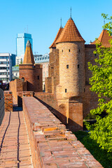 Warsaw Barbican fortified outpost as part of brick and stone historic defence walls in Stare Miasto...