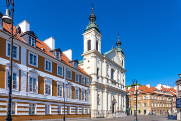 Facade of Pauline Order Church of Holy Spirit - kosciol sw. ducha - at Freta street in historic New Town quarter of Warsaw, Poland © Art Media Factory