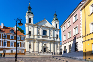 Facade of Pauline Order Church of Holy Spirit - kosciol sw. ducha - at Freta street in historic New Town quarter of Warsaw, Poland © Art Media Factory
