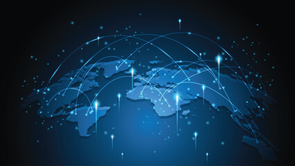 Global network connection World map abstract technology background global business innovation concept
