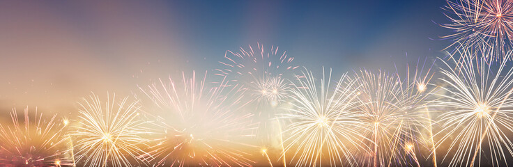 Celebration colorful firework on pattern on sky background concept for USA 4th july independence...