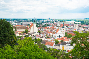 Fototapeta na wymiar Krems in Lower Austria. View to Piaristenkirche and Dom der Wachau church
