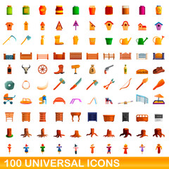 100 universal icons set. Cartoon illustration of 100 universal icons vector set isolated on white background