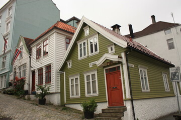 Fototapeta na wymiar Maisons en bois vieille ville de Bergen Norvège 