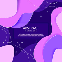 Creative violet trendy template with liquid forms of various colors. Abstract design with 3d shaped different forms for party, banner, cover, print, promotion, greeting, ad, web.Bright background.
