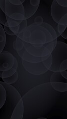 Abstract black background. Backdrop with dark transparent bubbles. Vertical orientation. 3D illustration