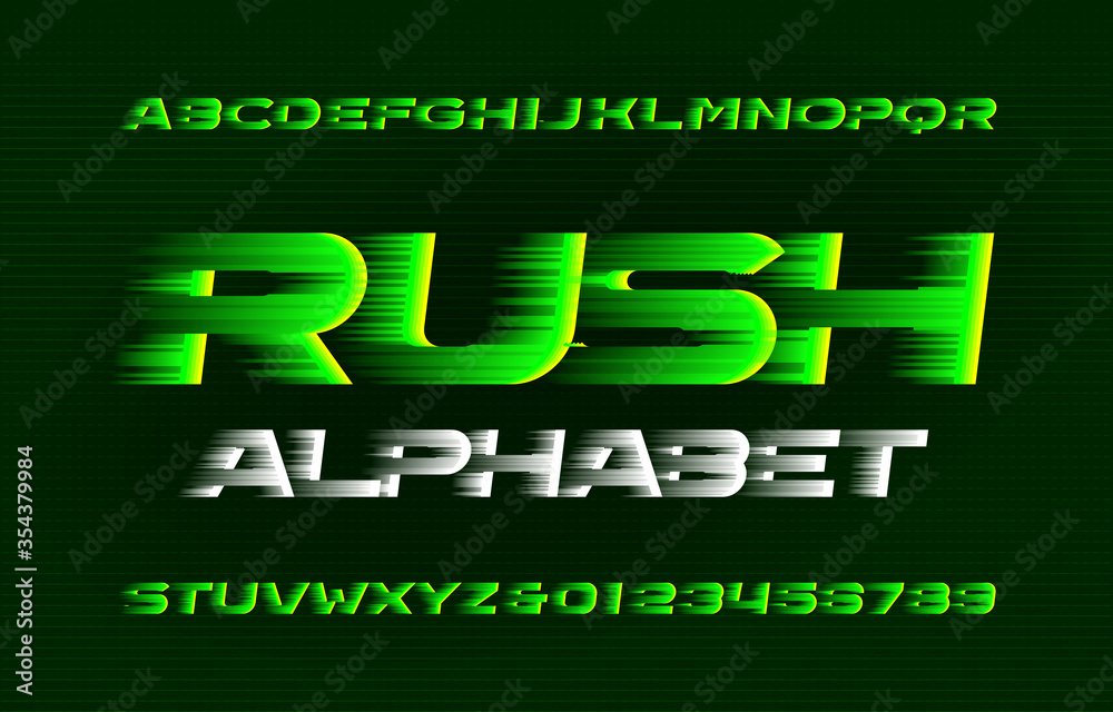 Fototapete rush alphabet font. high speed effect letters and numbers. stock vector typeface for your design in 