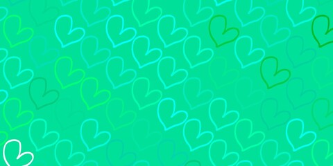 Fototapeta na wymiar Light Green vector pattern with colorful hearts.