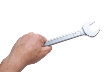 Hand holding wrench isolated on white background for concept design. Repair service concept. Business concept.