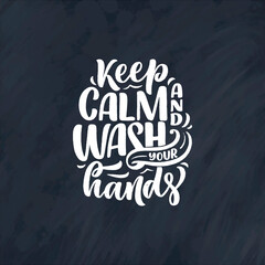 Stay home slogan - lettering typography poster with text for self quarine time. Hand drawn motivation card design. Vintage style. Vector