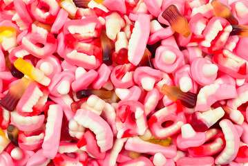 Assorted gummy candies. Top view. Jelly  sweets.
